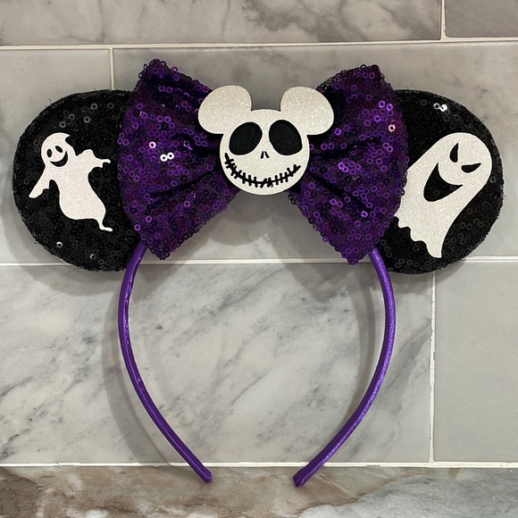 Disney Inspired Mickey as Jack Skellington Minnie Sequin Ears Headband NBC NEW - Picture 2 of 9
